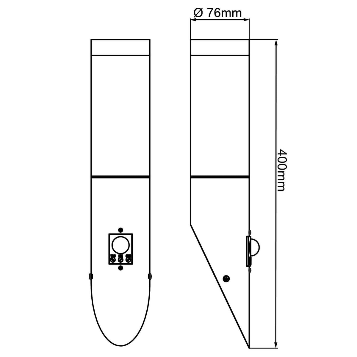 Schéma technique coté indiquant une hauteur de 400 mm et un diamètre de 76 mm.