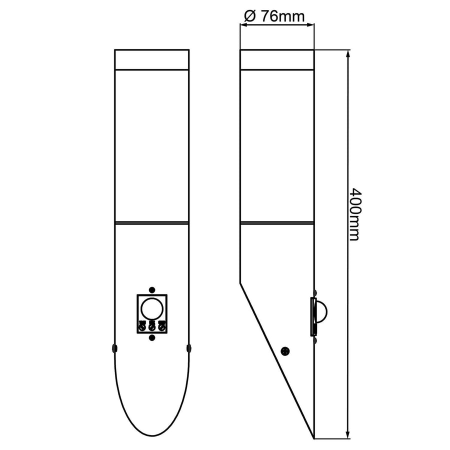 Schéma technique coté indiquant une hauteur de 400 mm et un diamètre de 76 mm.