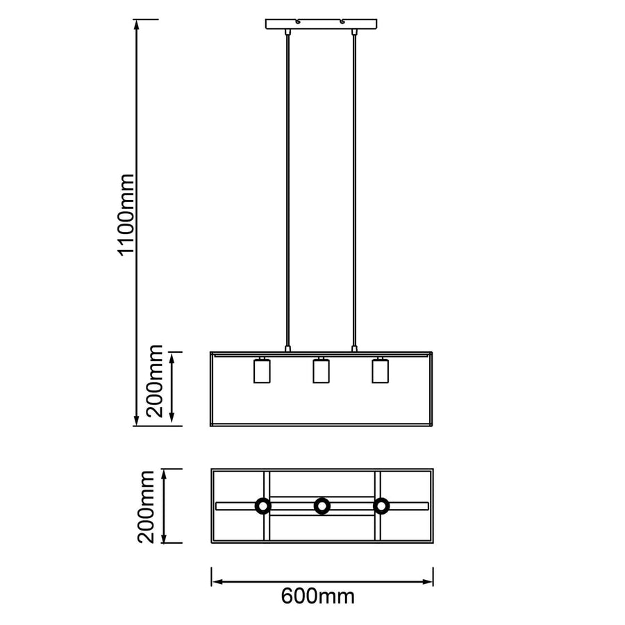 Suspension Arica 3 lumières noire et bois