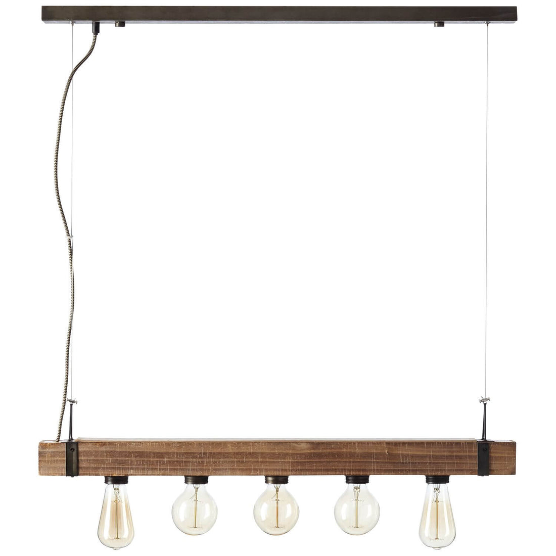 Suspension Woodhill 5 lumières noire, bois