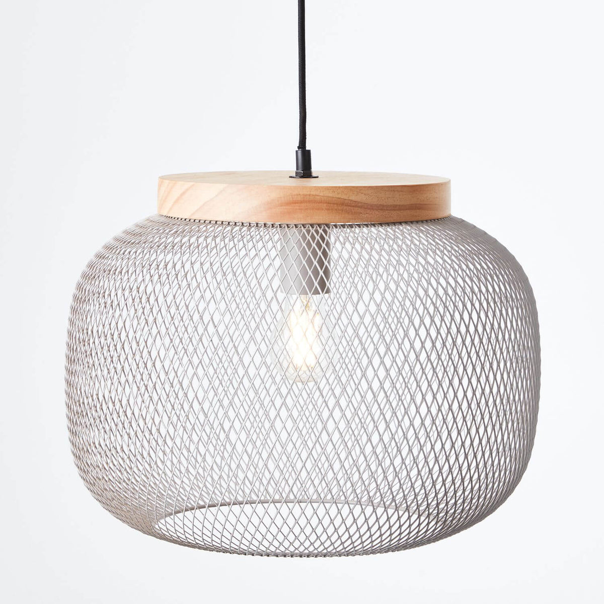 Suspension Giada grise et bois, H 113 cm