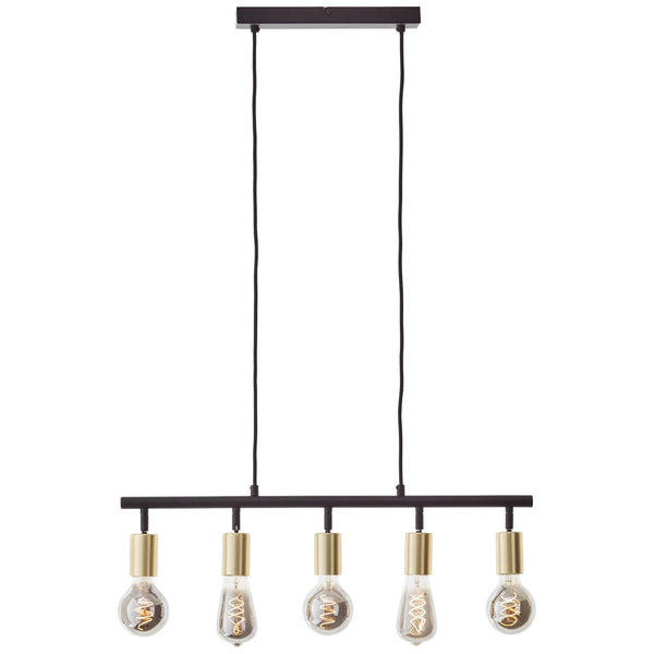 Suspension Tiffany 5 lumières noire mat et laiton