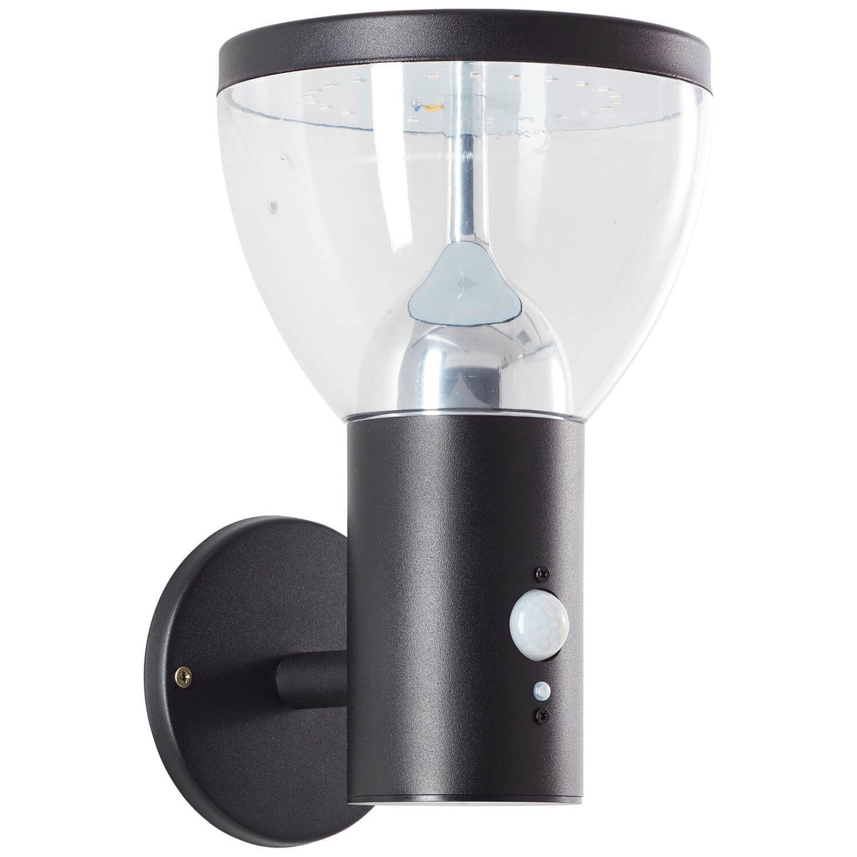 Gros plan sur fond blanc du corps cylindrique noir et du globe lumineux