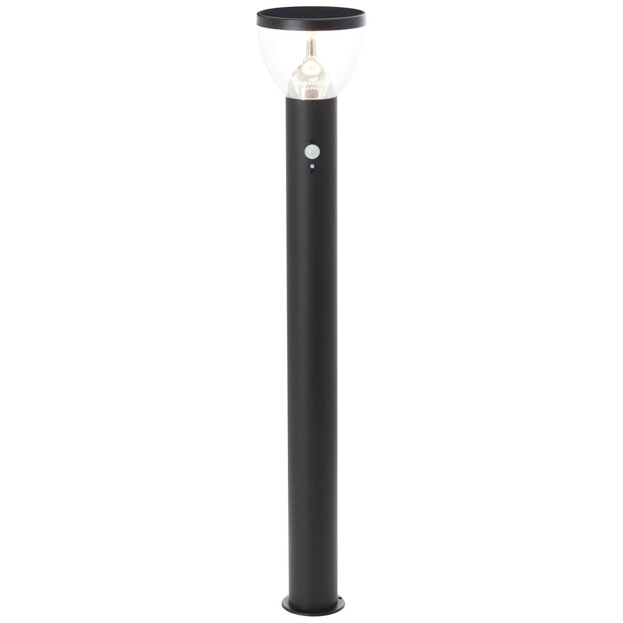 Lampadaire extérieur noir de face avec dôme transparent et ampoule allumée