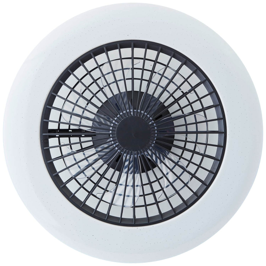 Vue de dessus du modèle blanc, grille circulaire noire et pales transparentes au centre