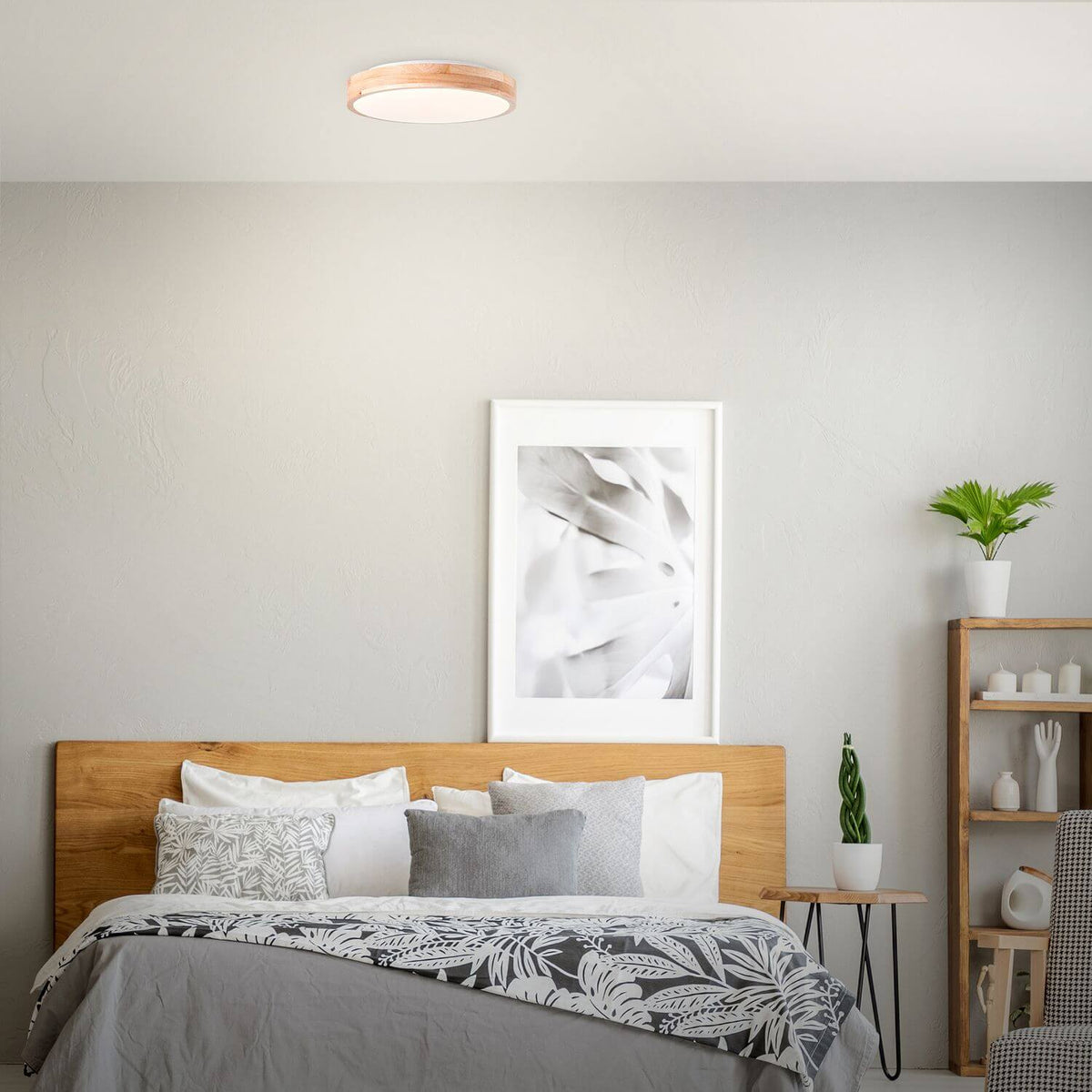 Plafonnier Slimline bois clair et blanc, Ø 34,5 cm