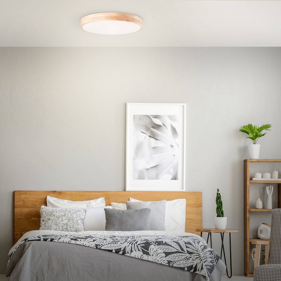 Plafonnier Slimline bois clair et blanc, Ø 50 cm