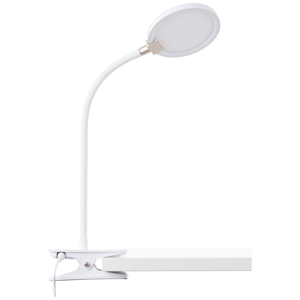 Même lampe éteinte de face, diffuseur blanc opaque et bordure grise
