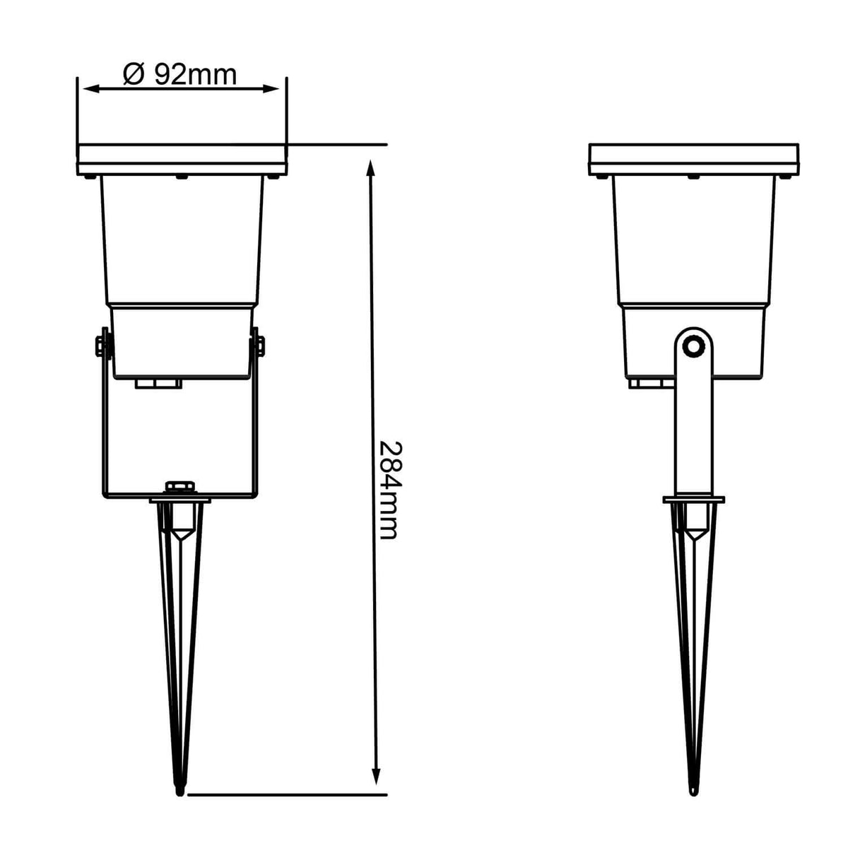 Schéma de dimensions du projecteur, diamètre 92 mm et hauteur 284 mm.