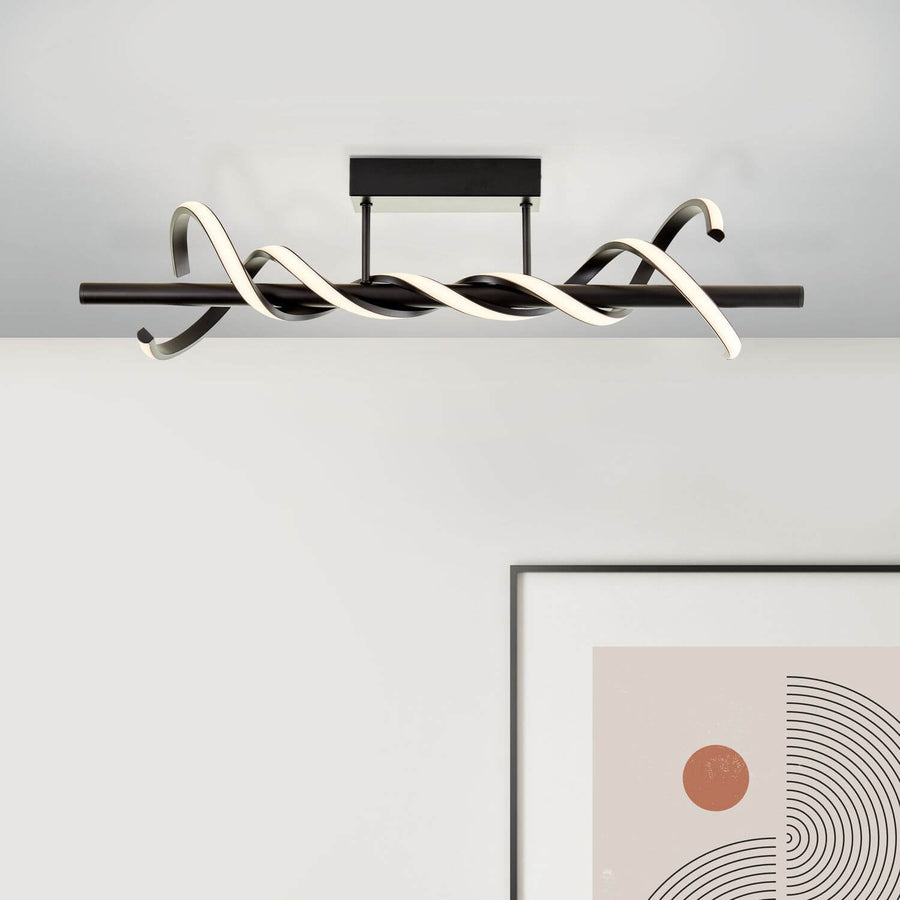 Luminaire installé au plafond dans une pièce claire, au-dessus d'un cadre décoratif.