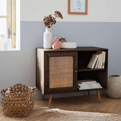 Vintage-Anrichte aus Holz mit Wiener Geflecht | Grain
