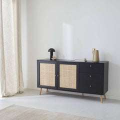 Sideboard Cannage Schwarz Boho | Glatt