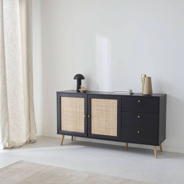 Sideboard Cannage Schwarz Boho | Glatt