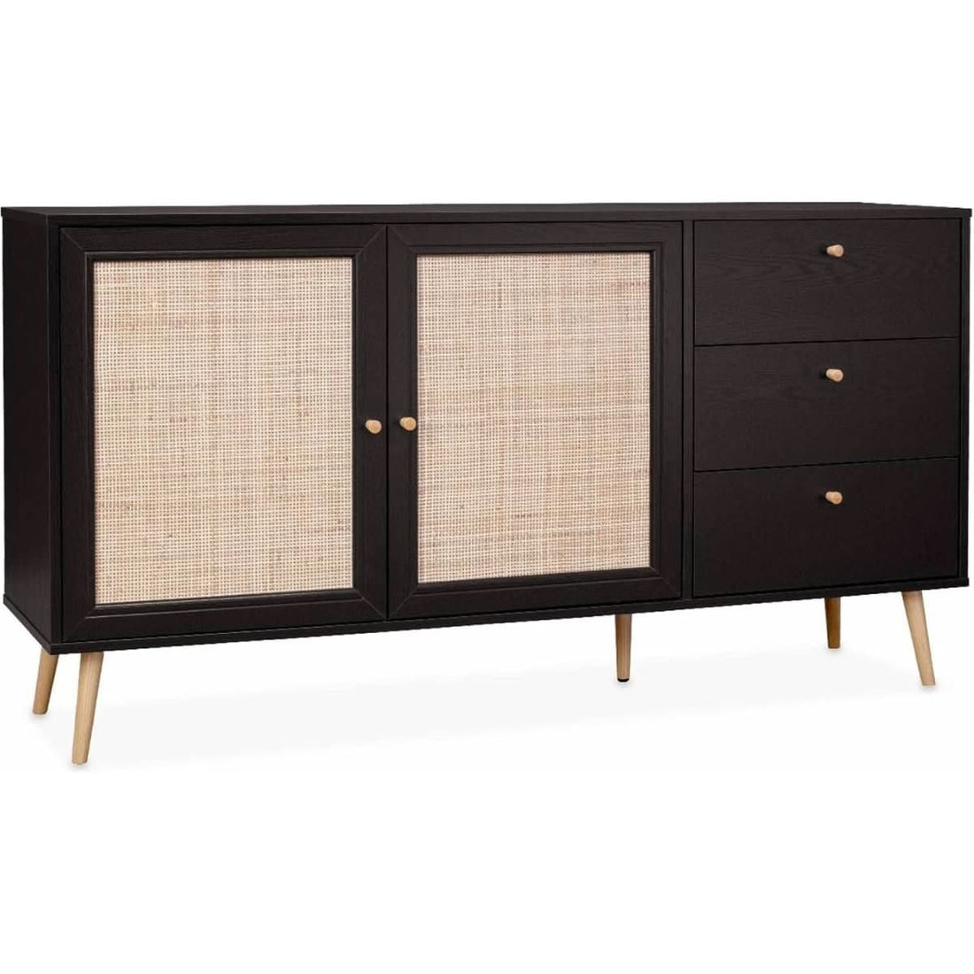 Sideboard Cannage Schwarz Boho | Glatt
