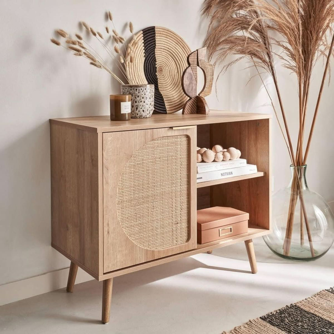 Sideboard aus Holz mit Wiener Geflecht | Quark