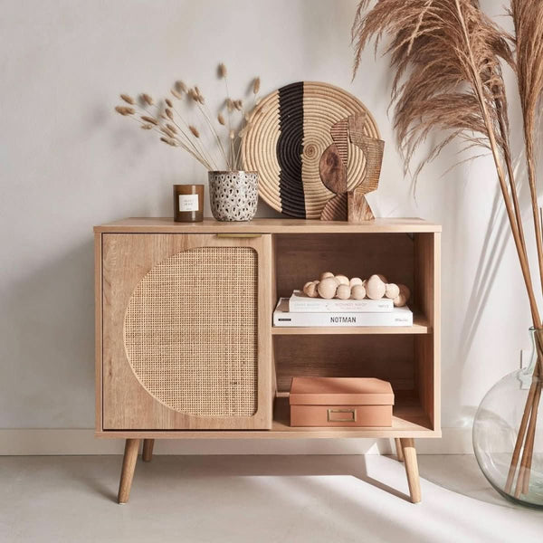 Sideboard aus Holz mit Wiener Geflecht | Quark