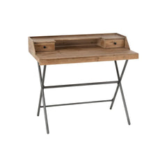 Schreibtisch mit Stauraum Metall Holz Braun | Schublade