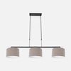 Suspension 3 lampes barre noire, abat-jours en lin gris | Stang