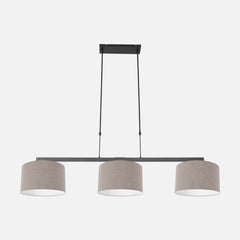 Suspension 3 lampes barre noire, abat-jours en lin gris | Stang