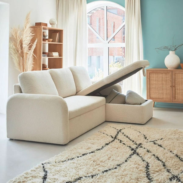 Gemütliches Schlafsofa mit Récamiere, beidseitig montierbar | Blush