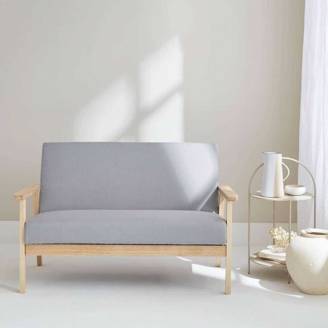 Sofa Sitzbank Hellgrau Holz und Stoff | Nordic