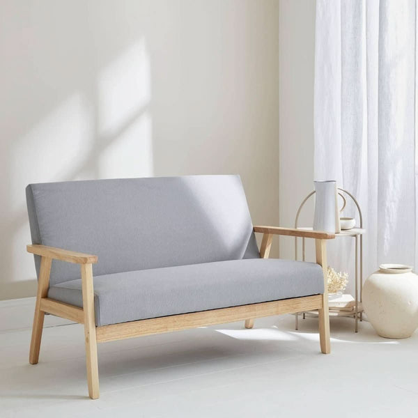 Sofa Sitzbank Hellgrau Holz und Stoff | Nordic