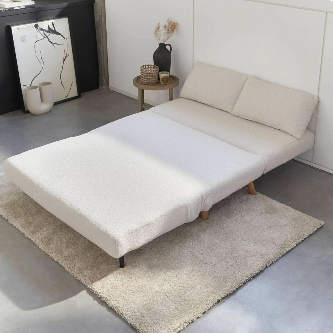 Schlafsofa mit weißem Bouclé-Stoff | Haven