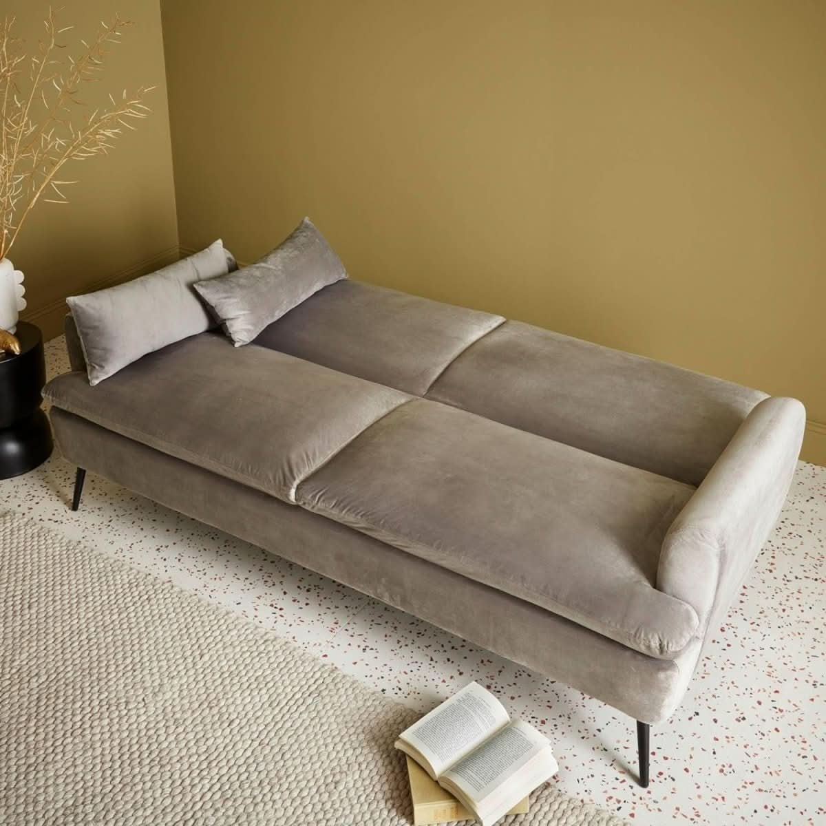 Canapé Convertible Velours Gris | Breeze - Designix Canapés