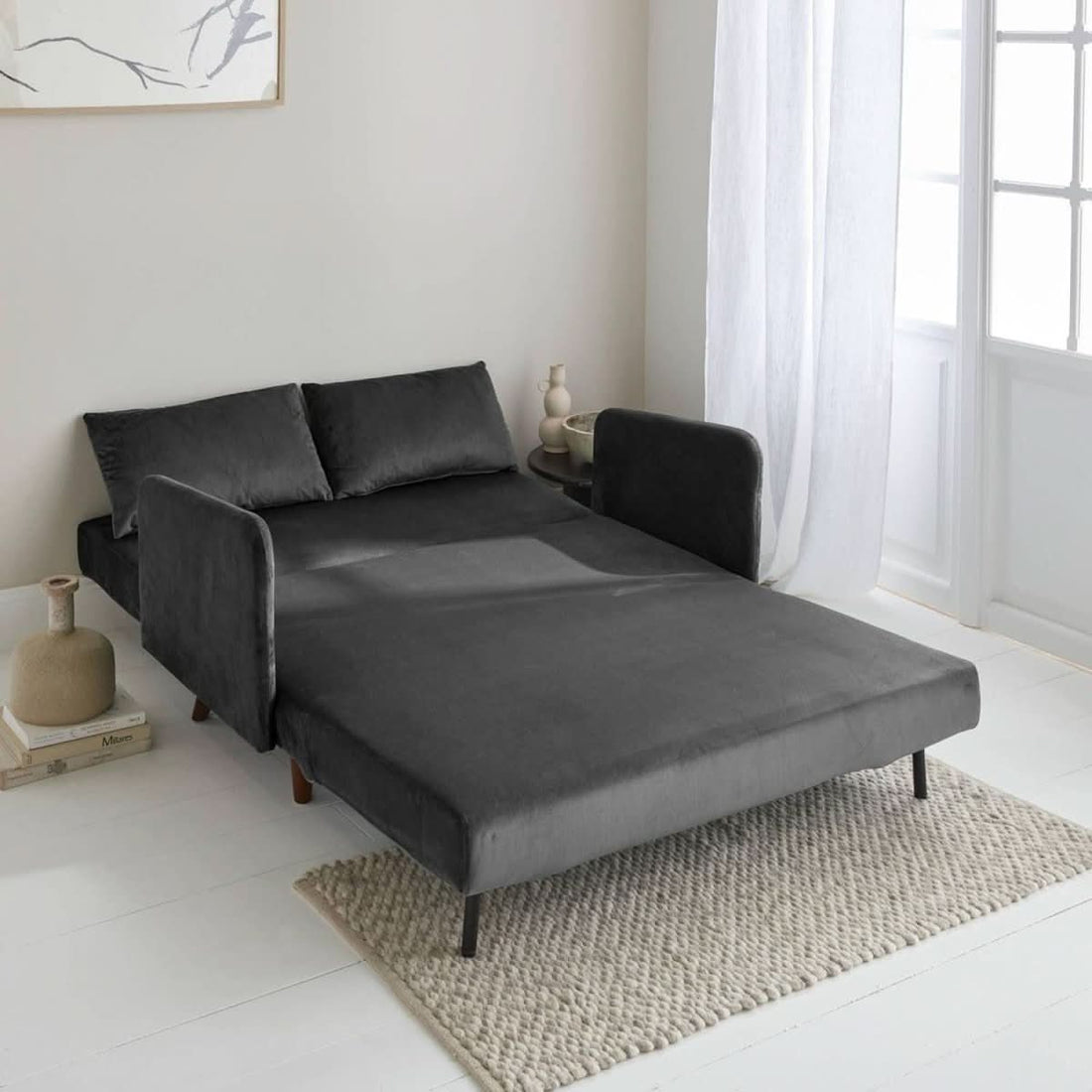 Dunkelgraues Schlafsofa aus Samt | Vigor