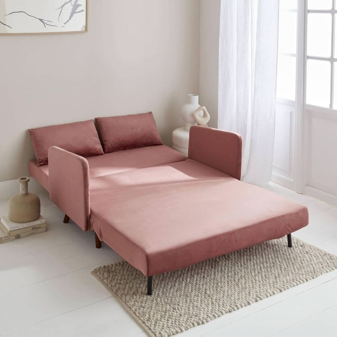 Schlafsofa aus rosa Samt | Tempo