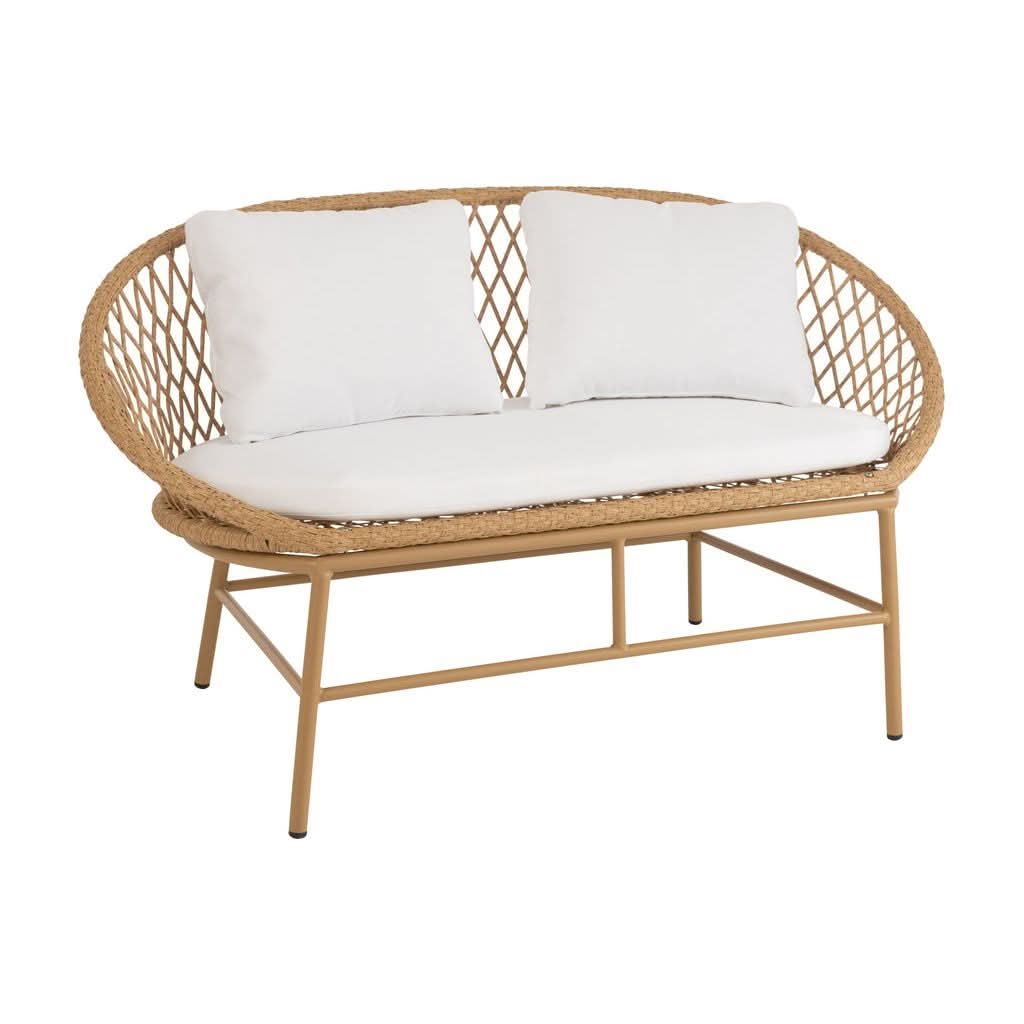 Canapé Métal Rotin Beige 2 Places | Zena