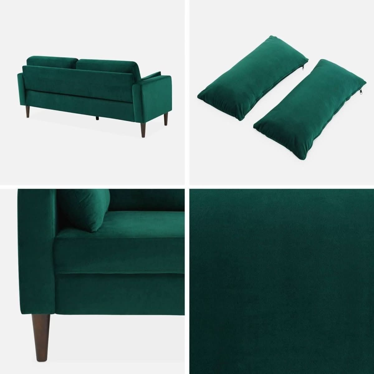 Canapé Velours Vert 3 Places | Bloom - Designix Canapés