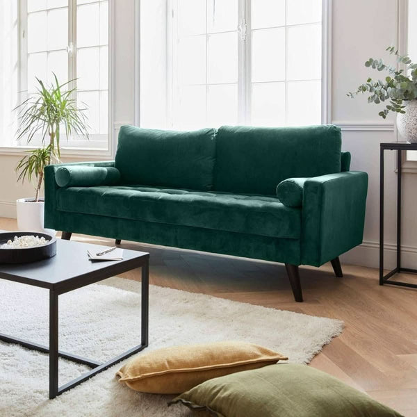 Skandinavisches Samtsofa in Grün | Fresco