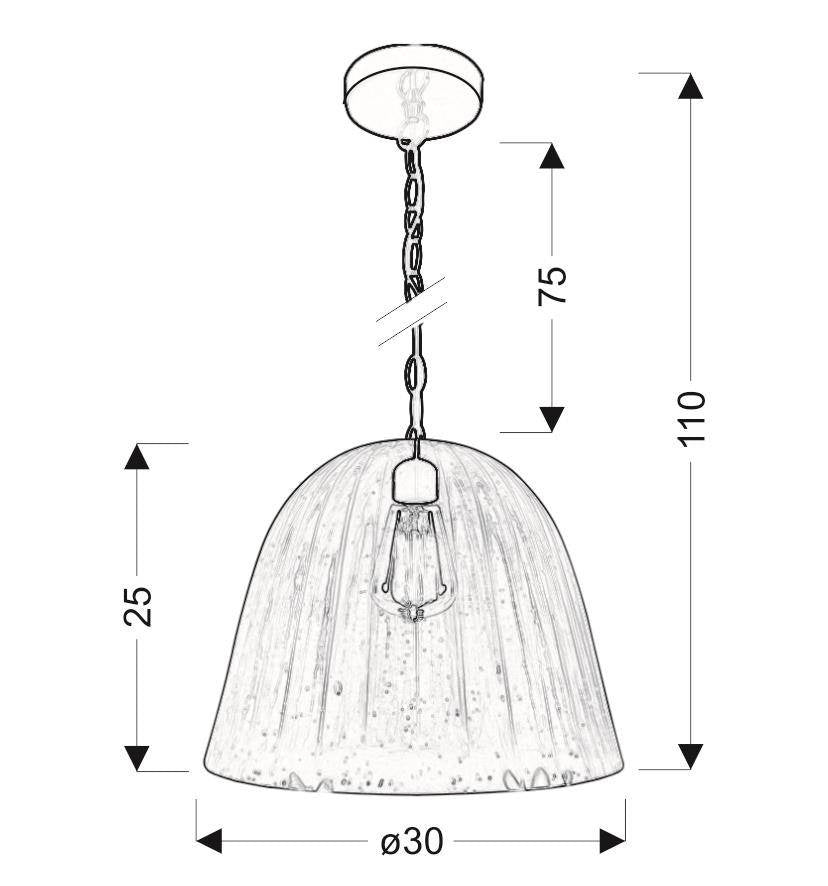 Schéma coté du luminaire : hauteur totale 110 cm et diamètre 30 cm