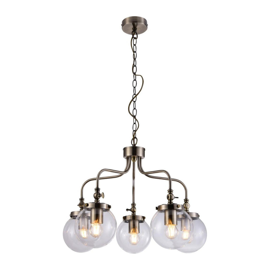 Suspension Ballet 5 lumières laiton vieilli, verre