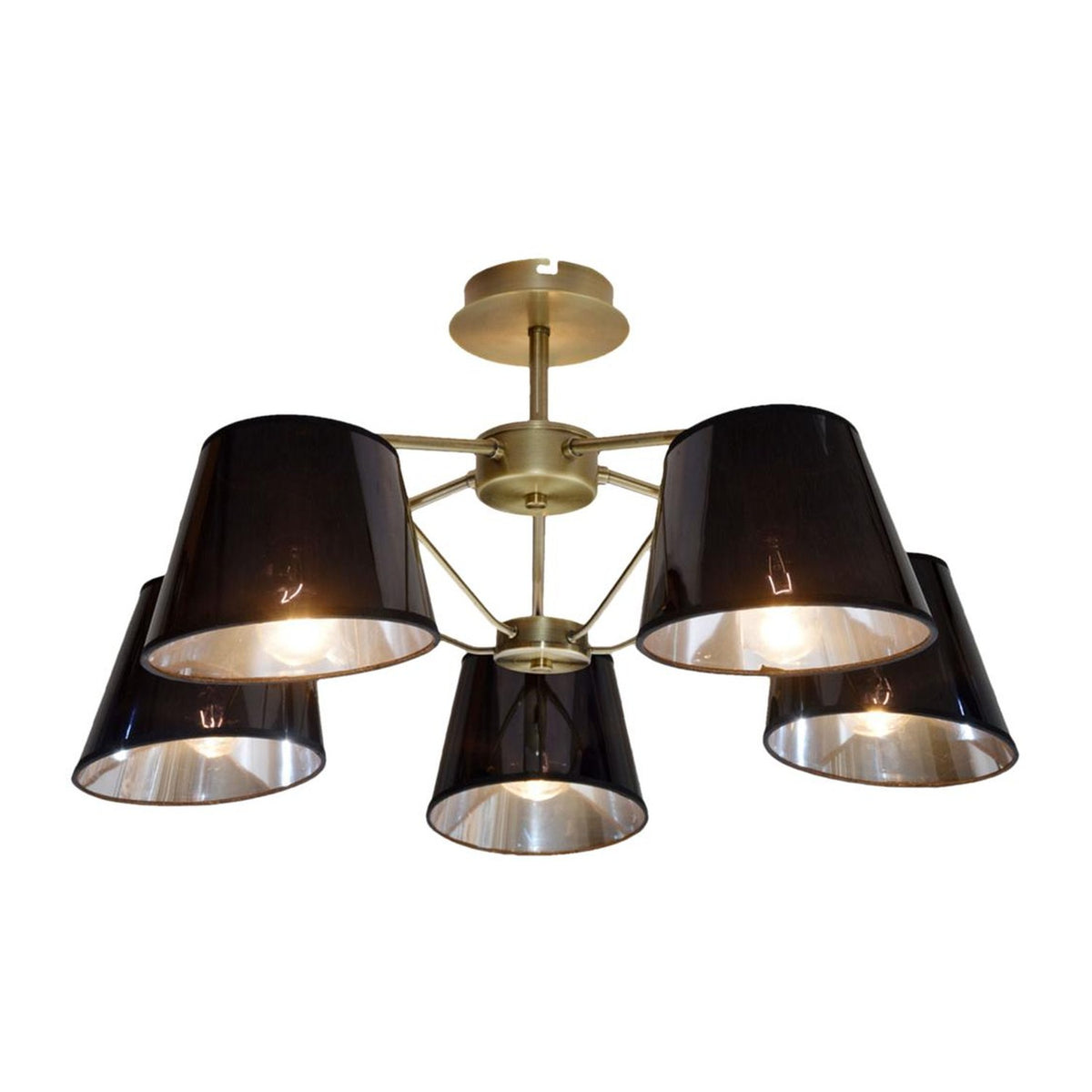 Suspension Cortez 5 lumières laiton vieilli et noire