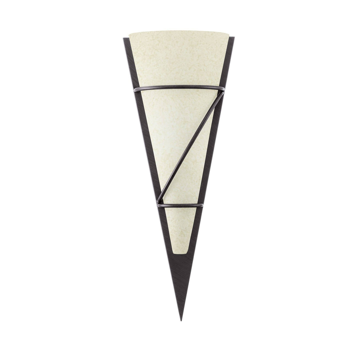 Vue de face de l'applique murale en cône inversé, verre beige et métal foncé