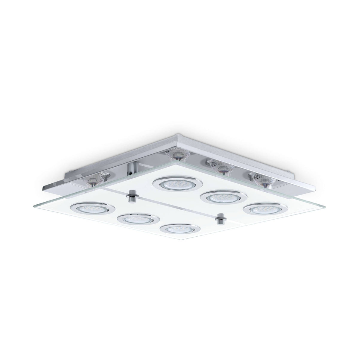 Plafonnier Cabo inox et blanc, verre, L 34 cm