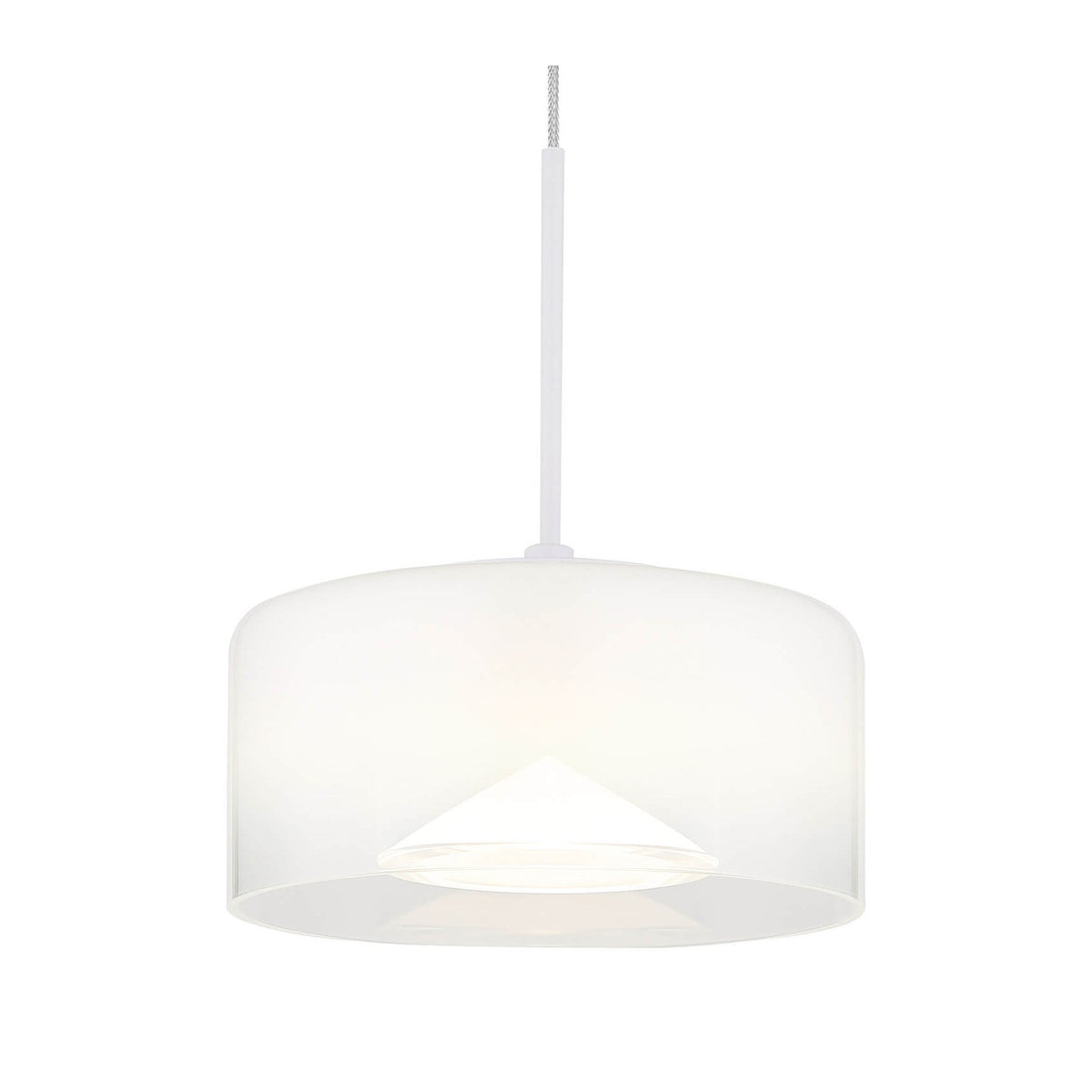 Suspension blanche de face, abat-jour cylindrique et diffuseur conique interne