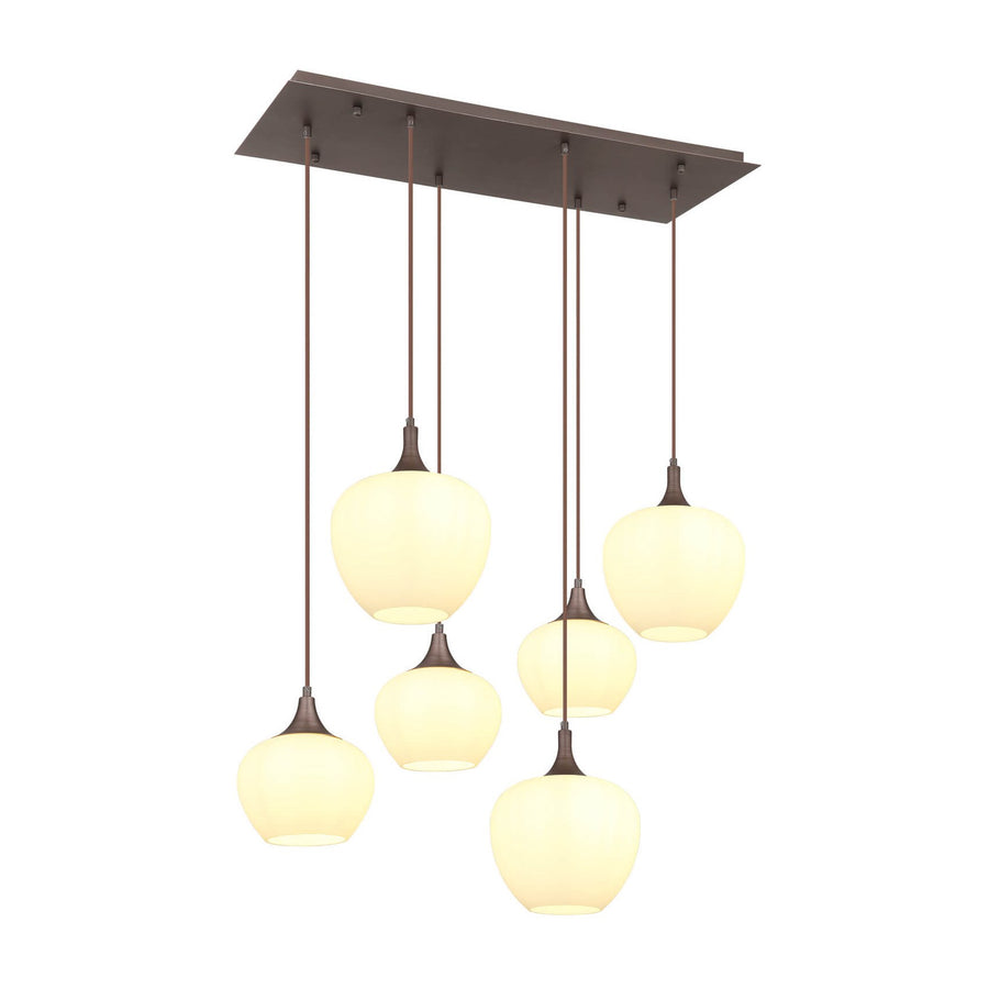 Suspension six globes de verre opalin sur platine rectangulaire, vue de face