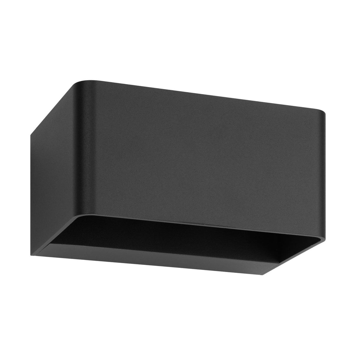 Vue de face légèrement inclinée de l'applique murale rectangulaire anthracite éteinte.