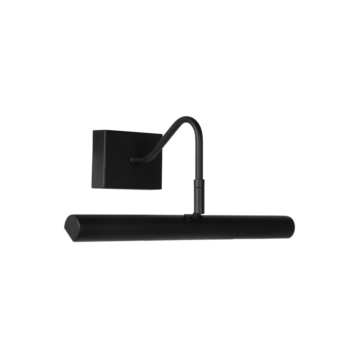 Applique murale noire de face avec bras courbé et long tube horizontal