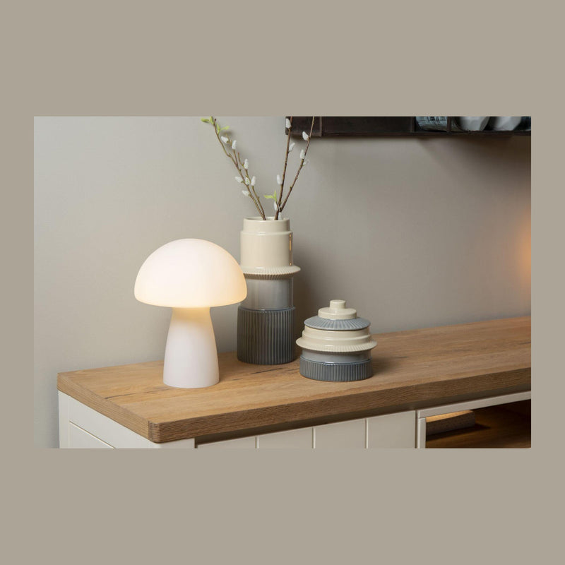 Lampe à poser Fungo opale, verre