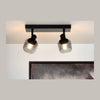 Plafonnier Bjorn 2 lumières noir et fumé, verre