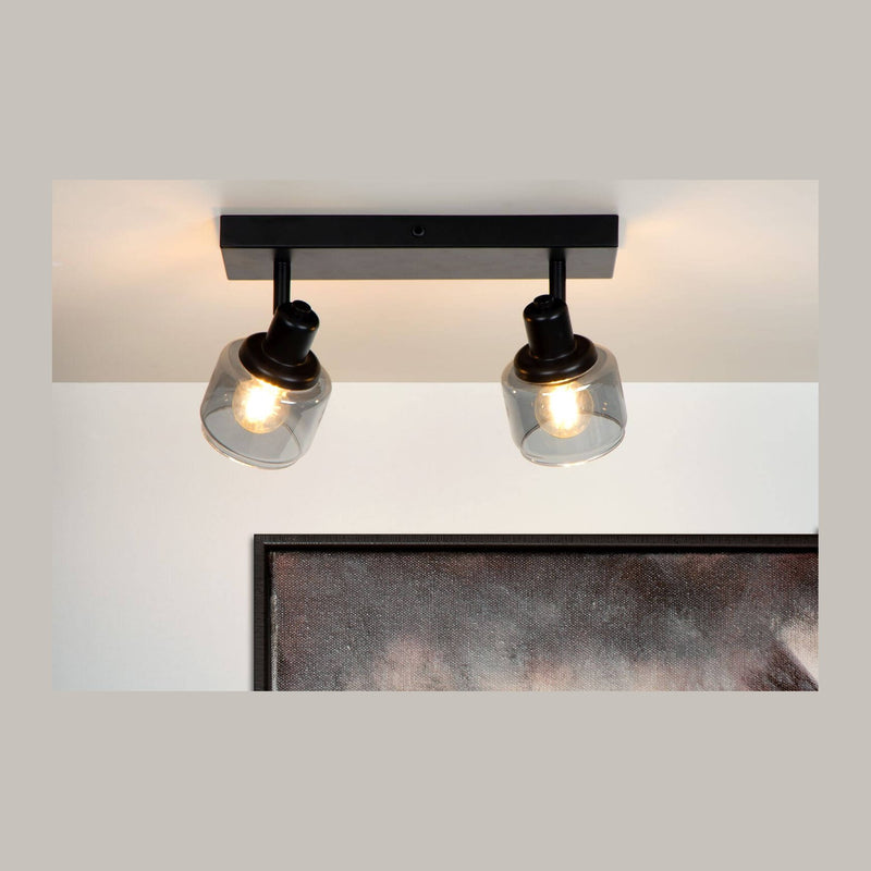 Plafonnier Bjorn 2 lumières noir et fumé, verre
