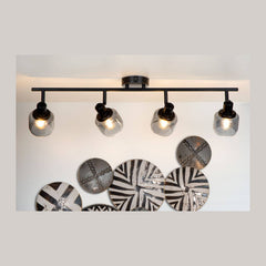 Plafonnier Bjorn 4 lumières noir et fumé, verre
