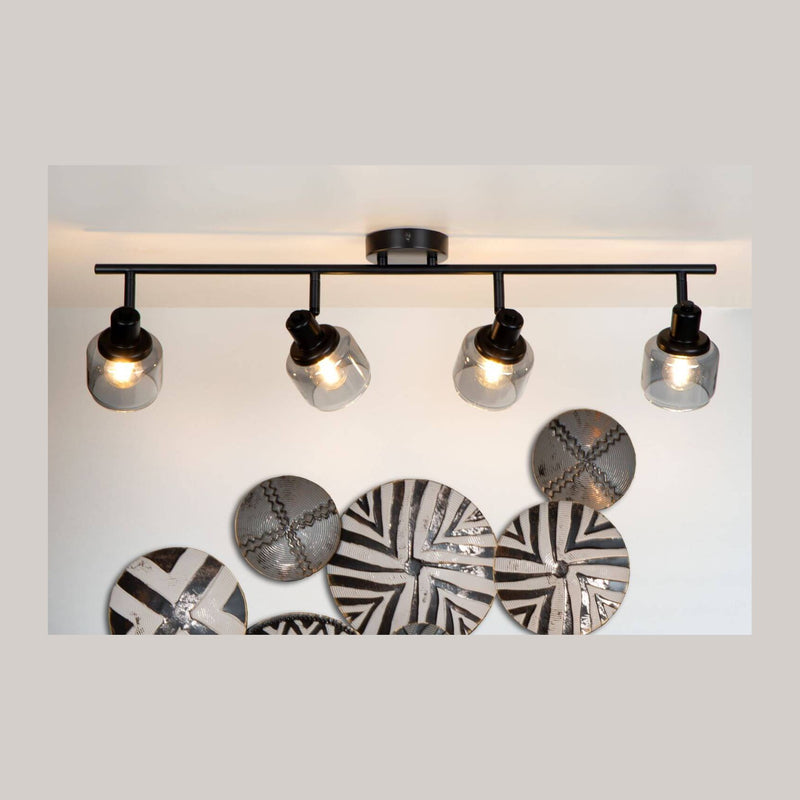 Plafonnier Bjorn 4 lumières noir et fumé, verre