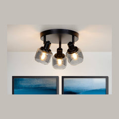 Plafonnier Bjorn 3 lumières noir et fumé, verre