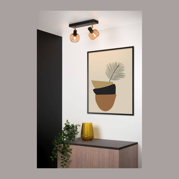 Plafonnier Maren 2 lumières doré mat et noir