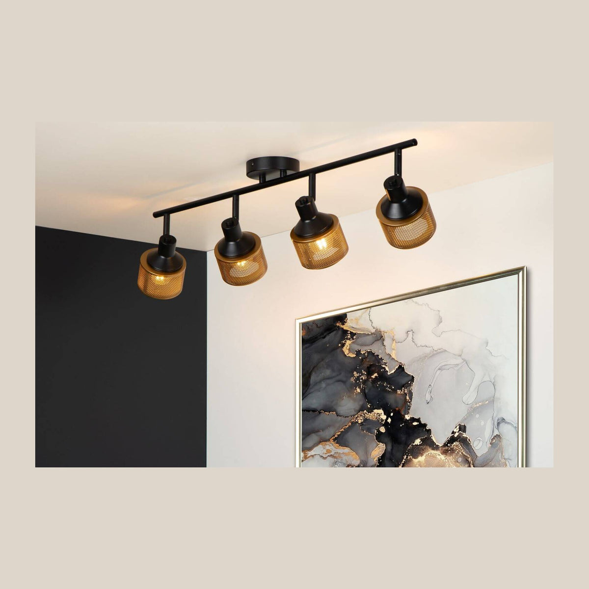 Plafonnier Rafa 4 lumières noir et doré mat